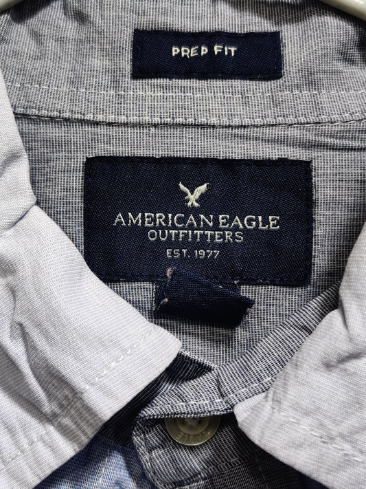 American Eagle Branded Original Blue & Gray Cotton Shirt For Men