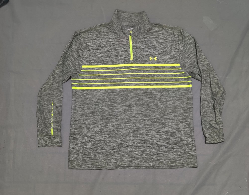 Under Armour Men Sport Gray Half Zip Polo T Shirt