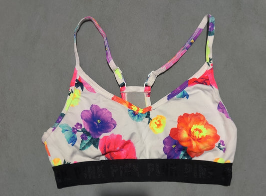 Pink Women White Sport Bra