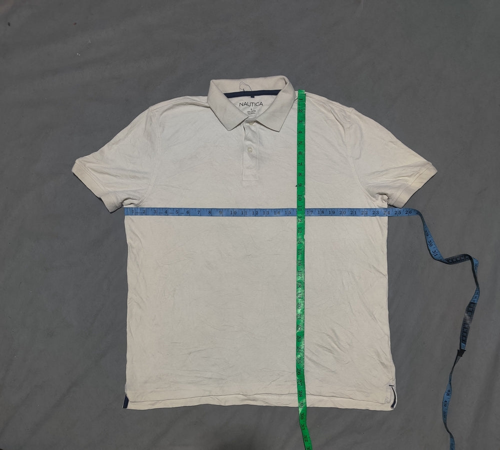 Nautica Men Cream Cotton Polo T Shirt L