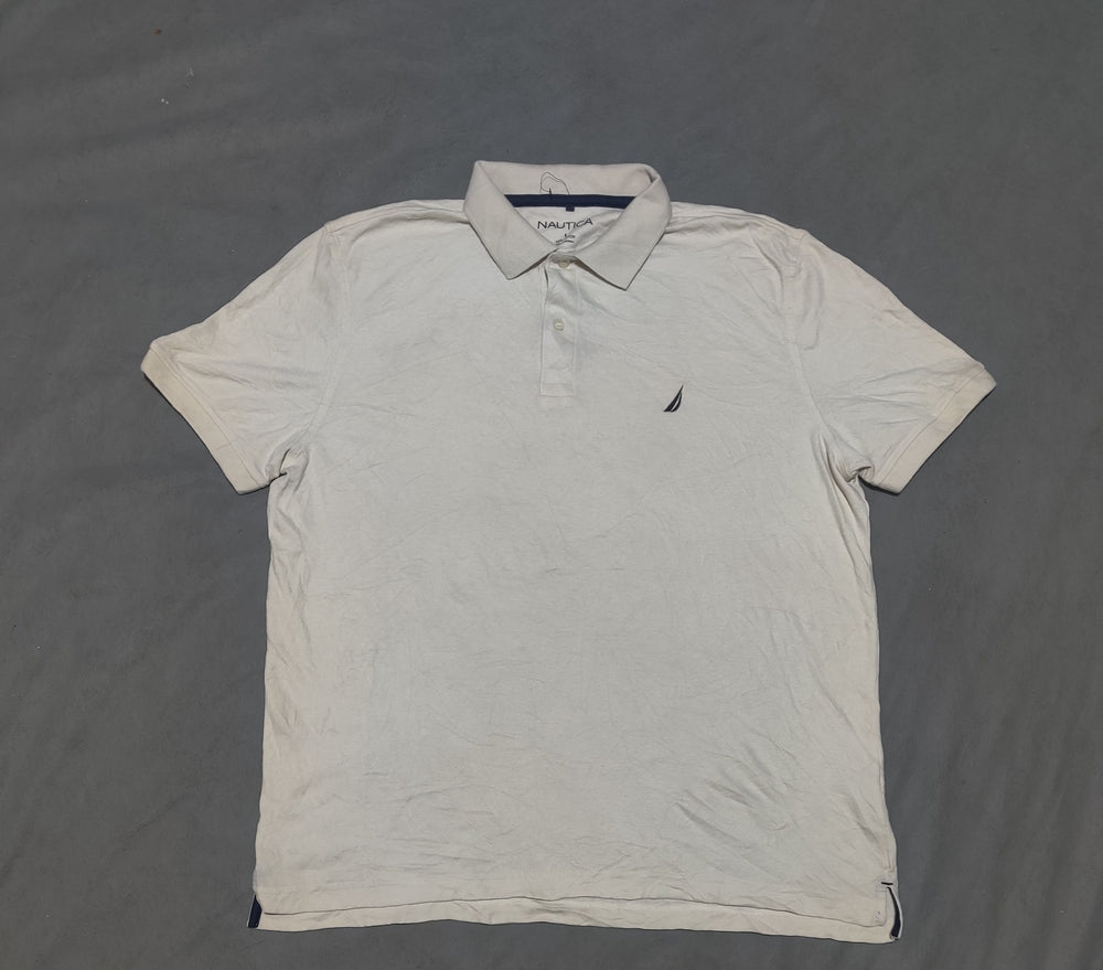 Nautica Men Cream Cotton Polo T Shirt L