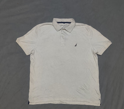 Nautica Men Cream Cotton Polo T Shirt L