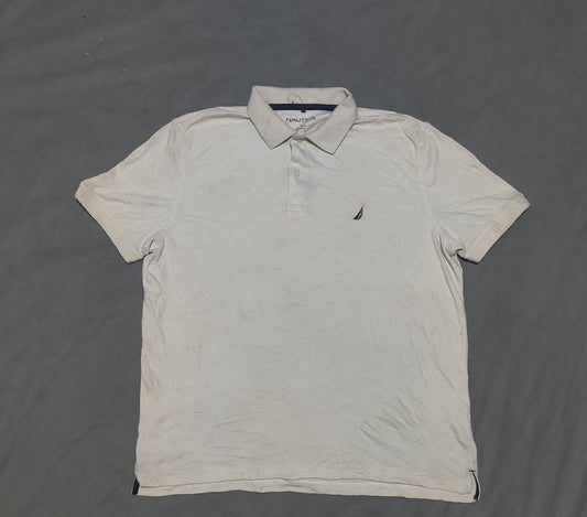 Nautica Men Cream Cotton Polo T Shirt L