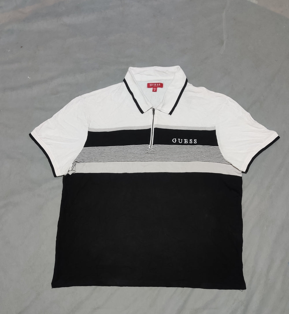 Guess Men Black Cotton Polo T Shirt XL