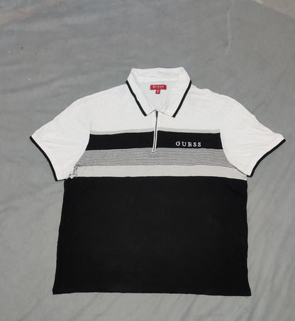 Guess Men Black Cotton Polo T Shirt XL