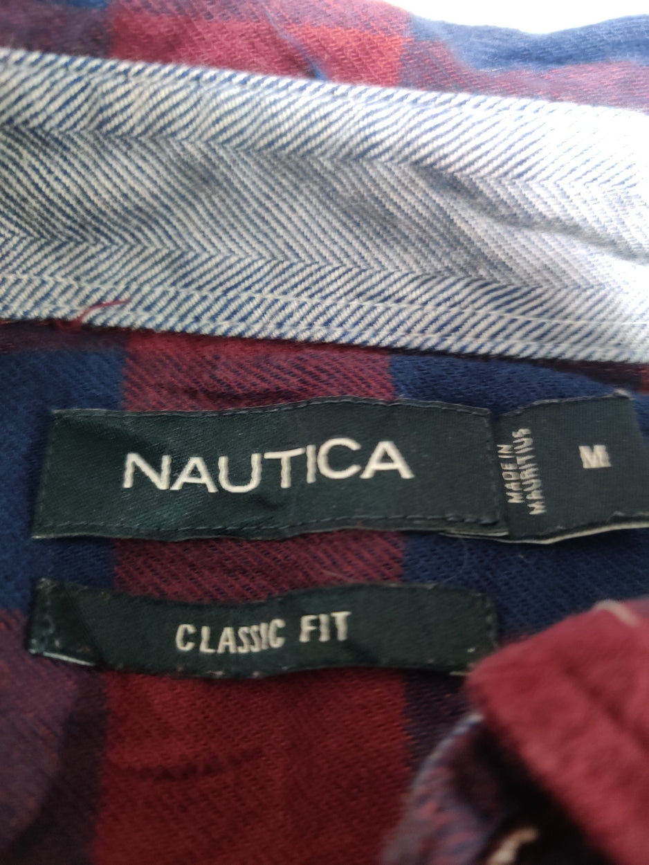 Nautica Men Cotton Maroon Shirt M