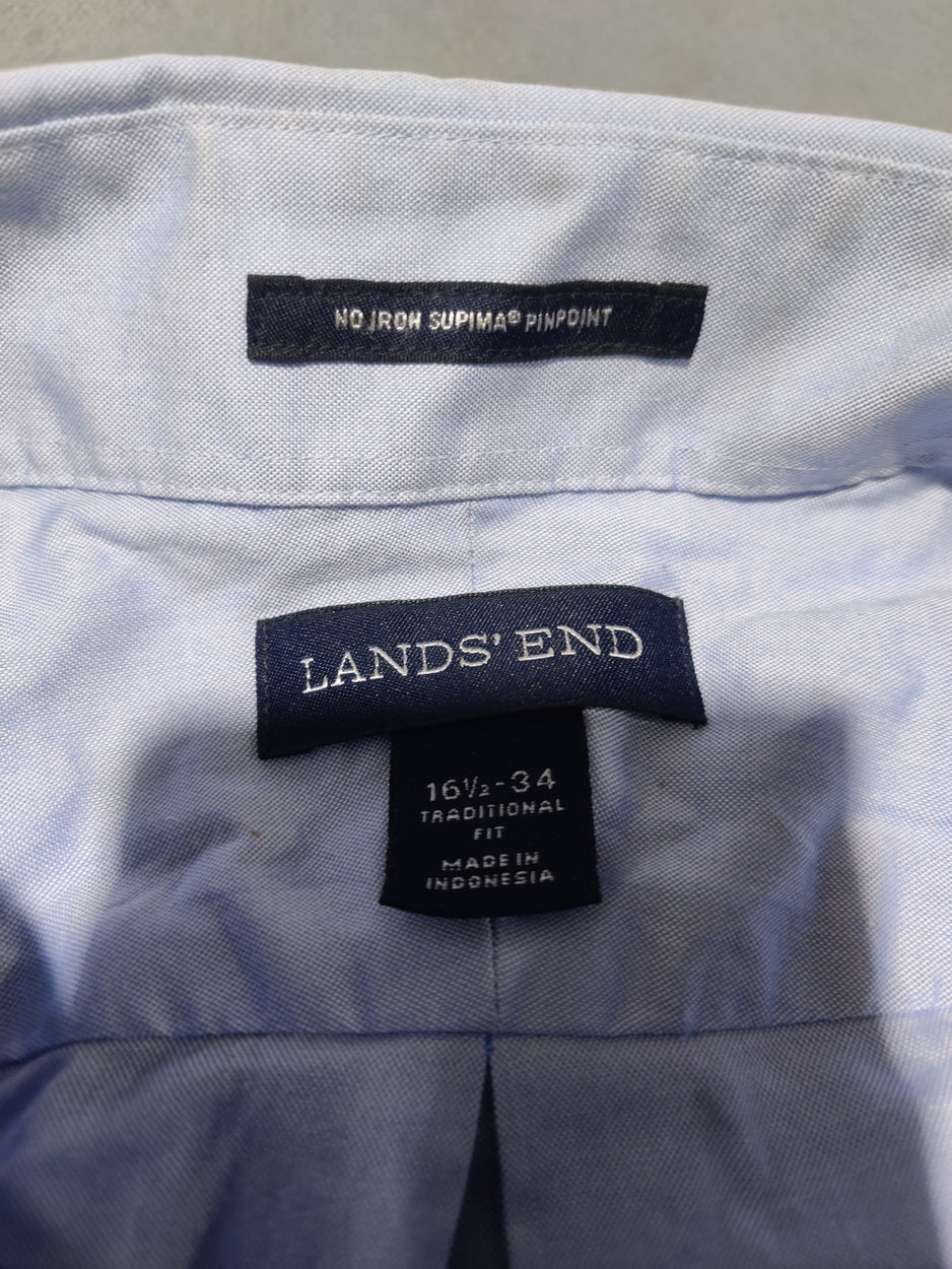 Land's End Men Cotton Blue Shirt L