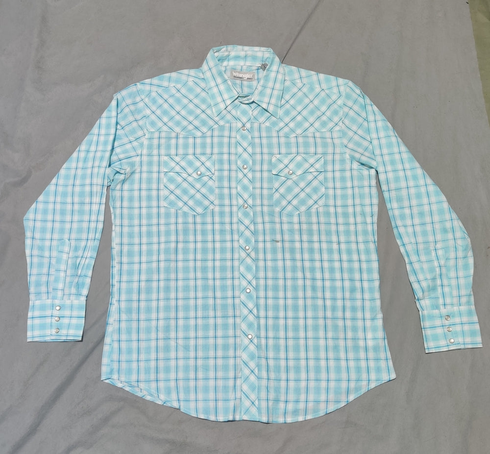 Wrangler Men Cotton Blue Shirt L