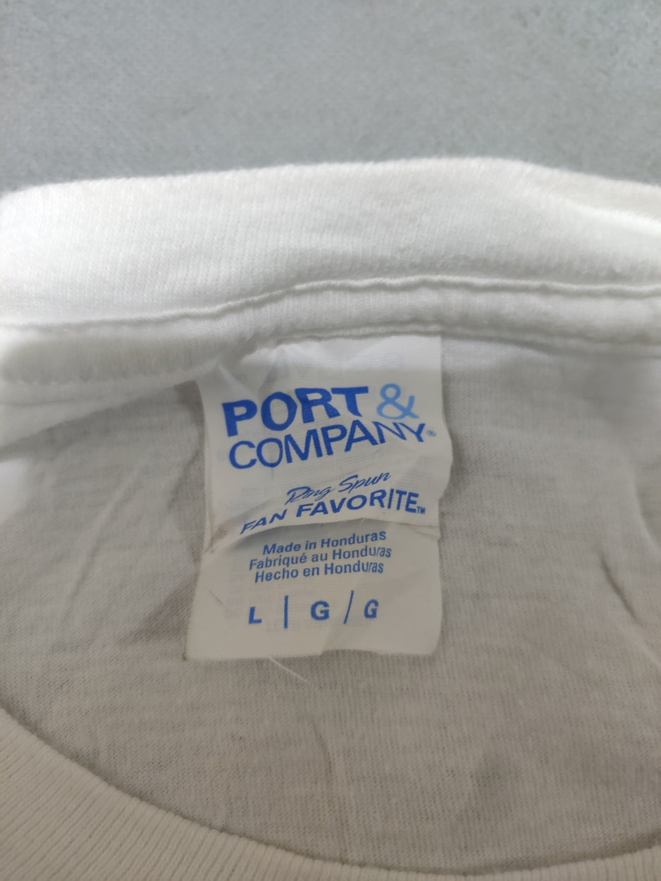 Port & Company Men Cotton White T Shirt L