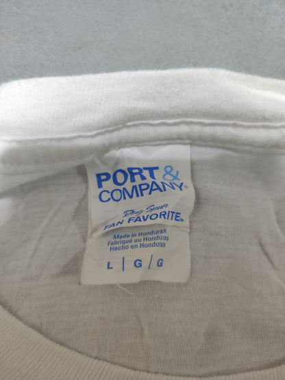 Port & Company Men Cotton White T Shirt L