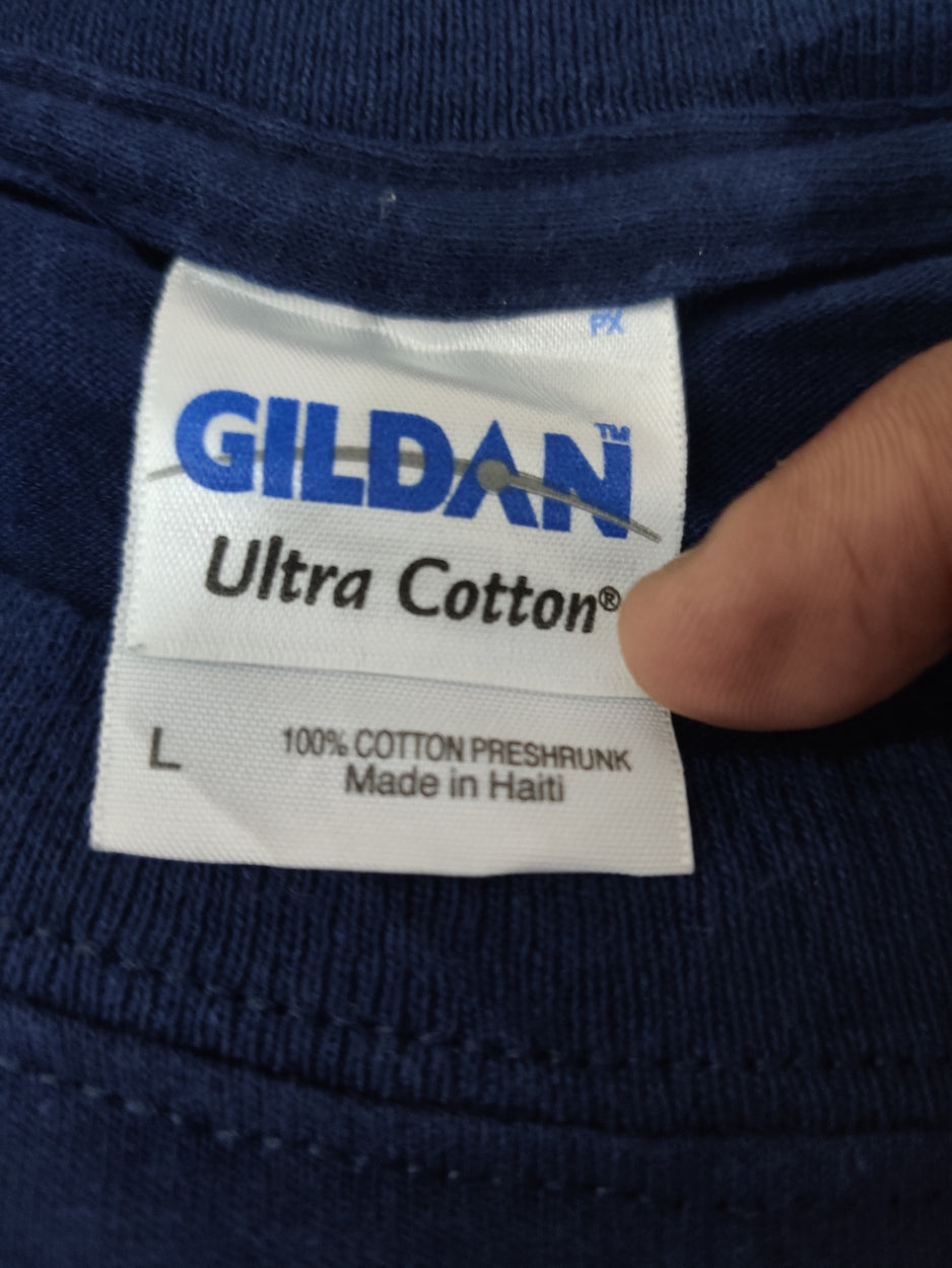 Gildan Men Cotton Blue T Shirt L