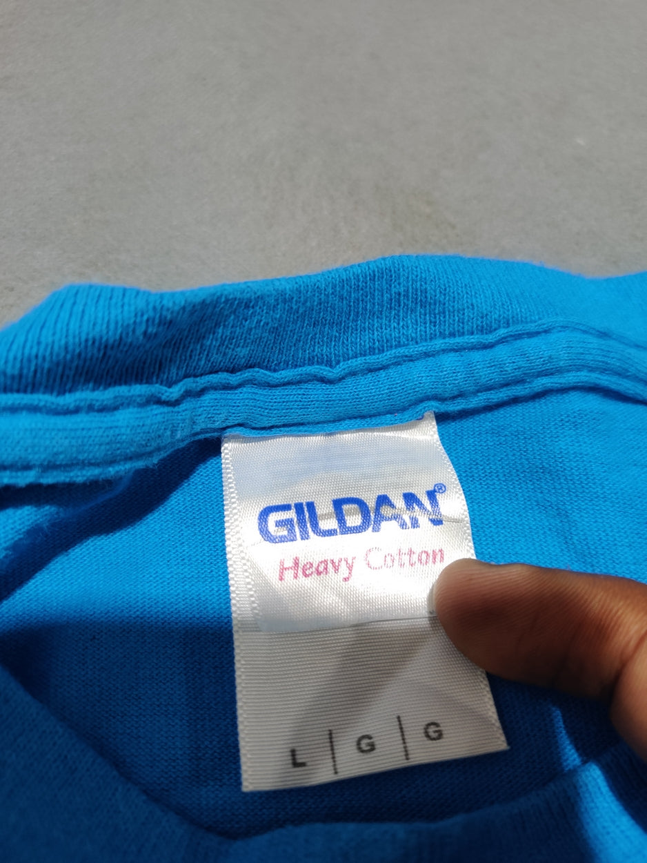 Gildan Men Cotton Blue T Shirt L