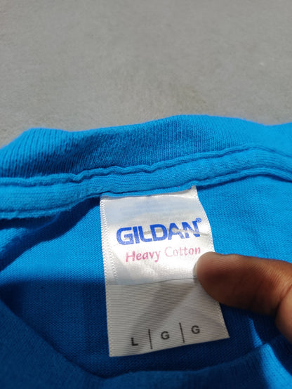 Gildan Men Cotton Blue T Shirt L
