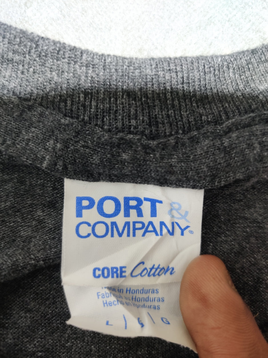 Port & Company Men Cotton Gray T Shirt L