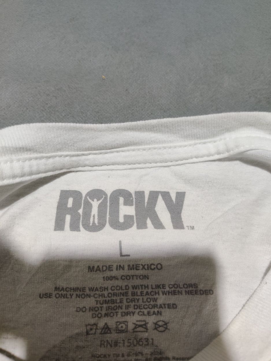Rocky Men Cotton White T Shirt L