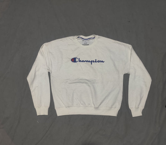 Champion Cotton Fleece White Sweatshirt S