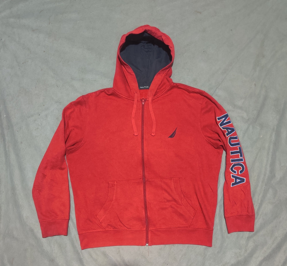Nautica Men Cotton Fleece Red Zipper L