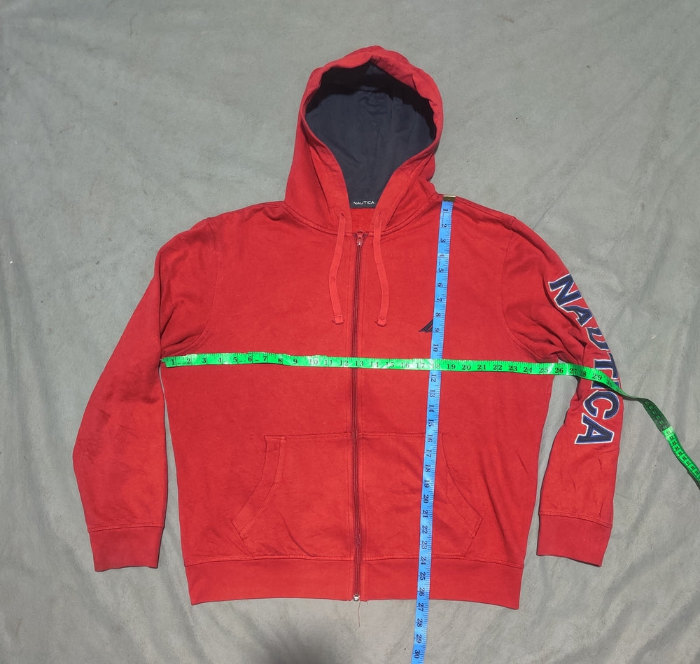 Nautica Men Cotton Fleece Red Zipper L