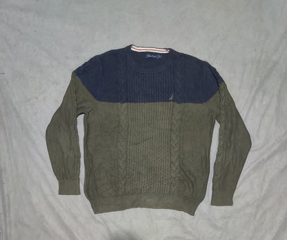 Nautica Men Cotton Fleece Green Sweater M