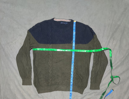 Nautica Men Cotton Fleece Green Sweater M