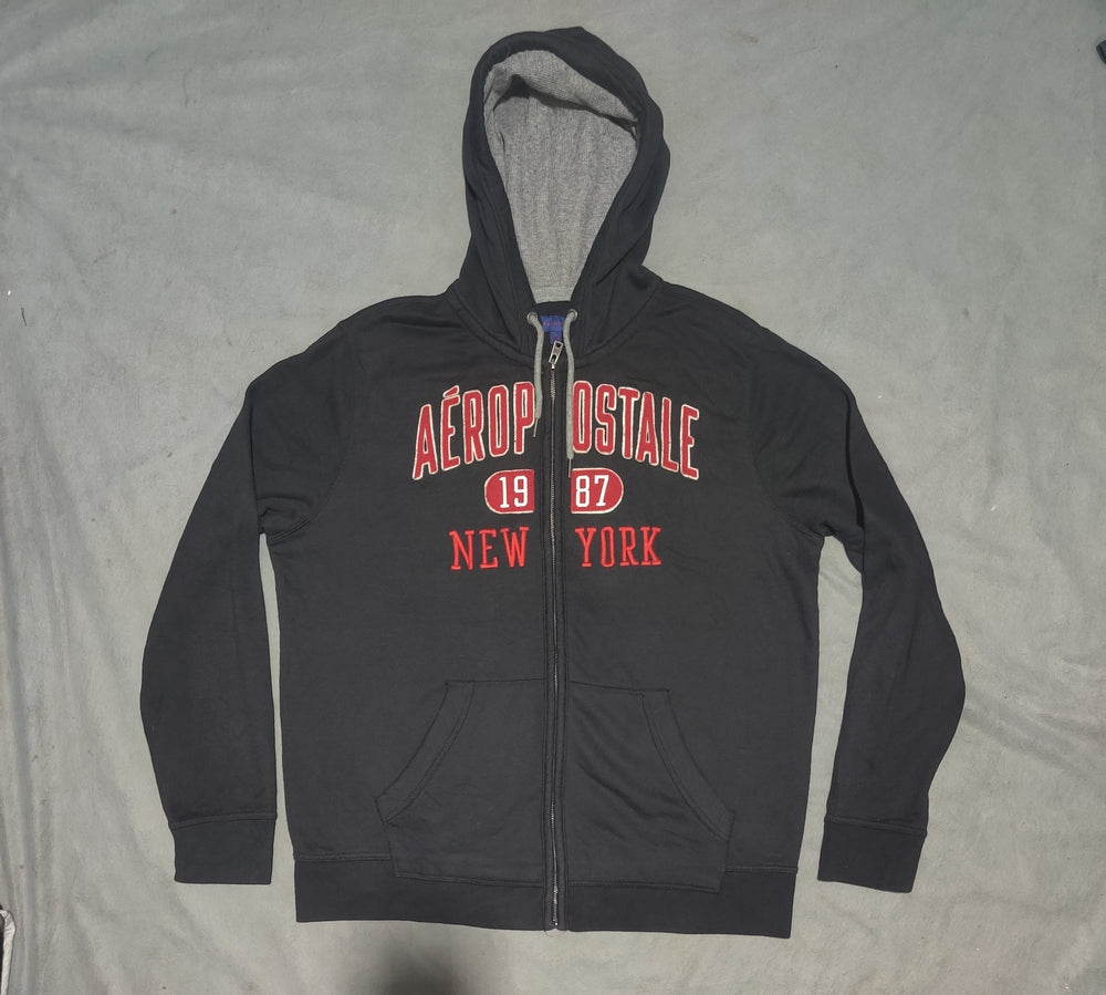 Aeropostale Men Cotton Fleece Black Zipper XL