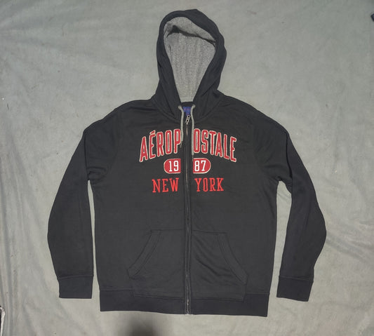 Aeropostale Men Cotton Fleece Black Zipper XL