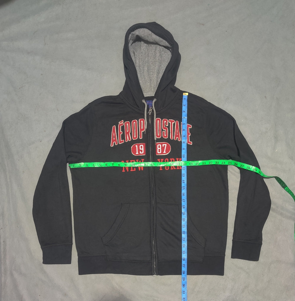 Aeropostale Men Cotton Fleece Black Zipper XL