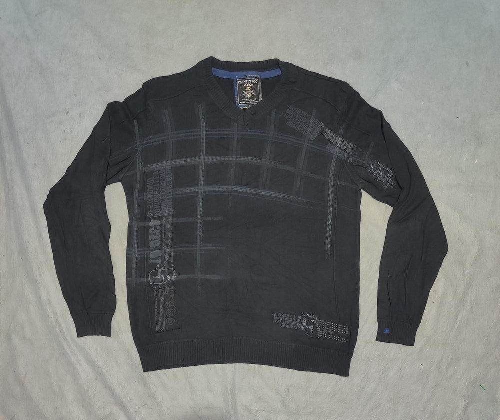 Point Zero Men Cotton Fleece Black Sweater M