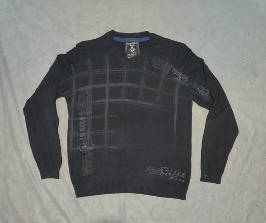 Point Zero Men Cotton Fleece Black Sweater M