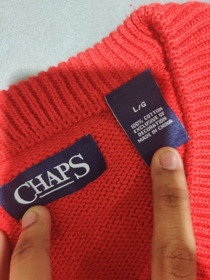 Chaps Men Cotton Fleece Orange Sweater L