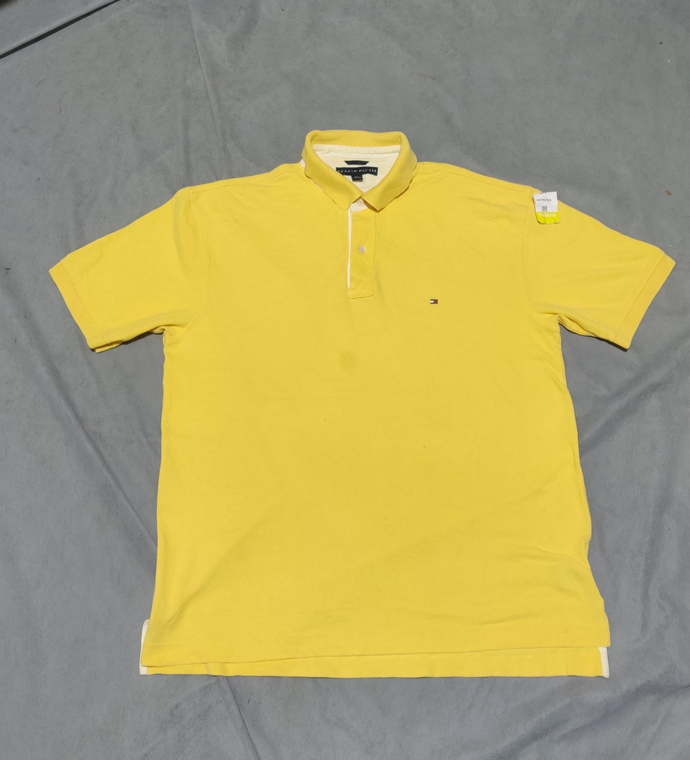 Tommy Hilfiger Men Yellow Cotton Polo T Shirt L