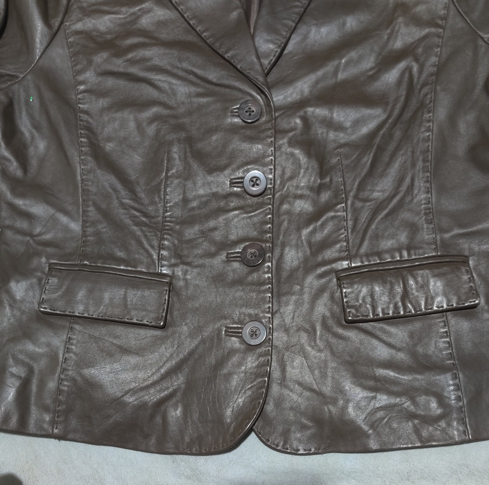 Sonoma Women Brown Leather Jacket XL