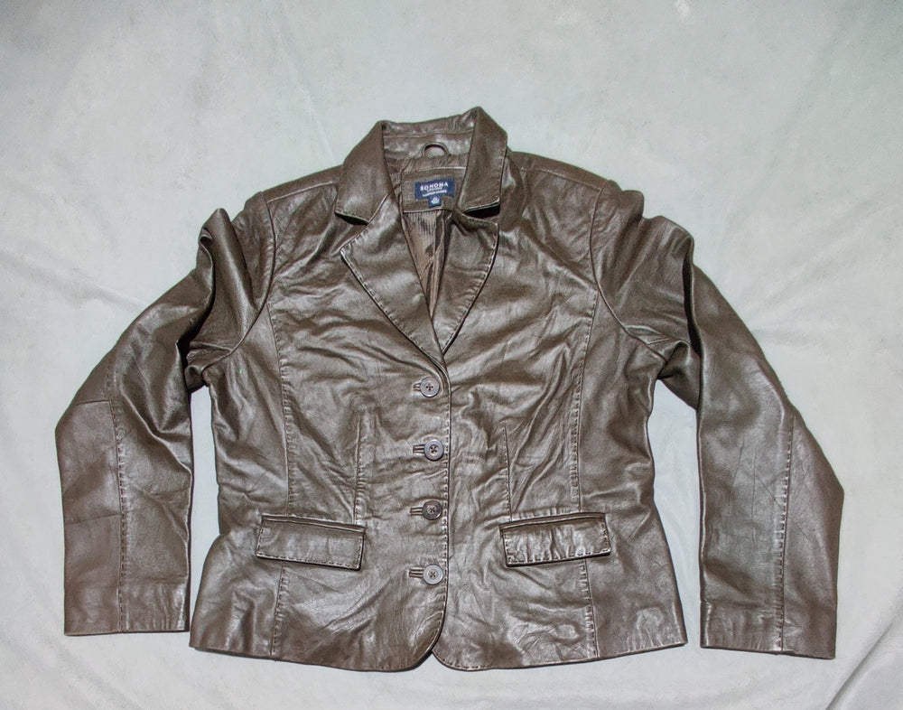 Sonoma Women Brown Leather Jacket XL