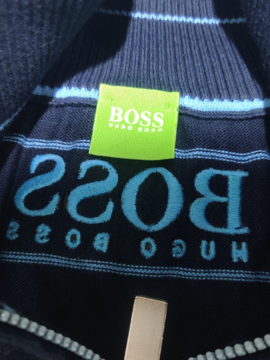 Hugo Boss Men Cotton Fleece Blue Vest Sweater M