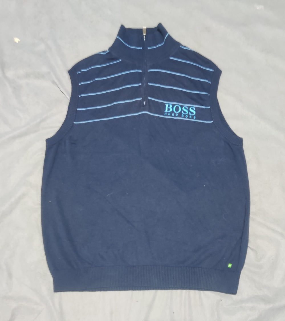Hugo Boss Men Cotton Fleece Blue Vest Sweater M