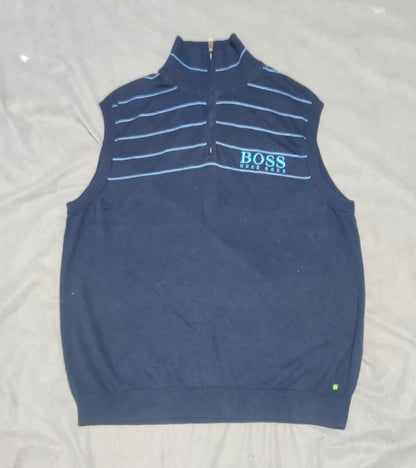 Hugo Boss Men Cotton Fleece Blue Vest Sweater M