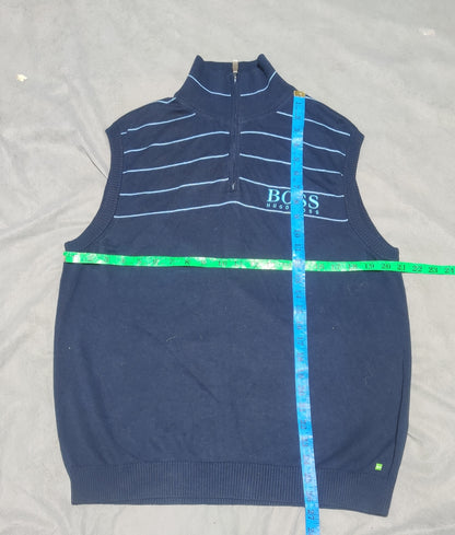 Hugo Boss Men Cotton Fleece Blue Vest Sweater M