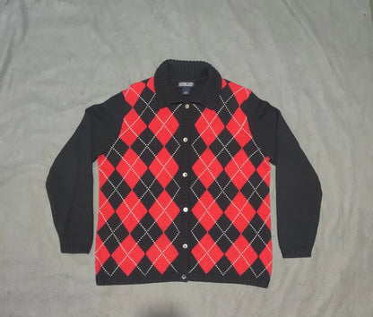Land's End Men Knit Black Red Sweater L