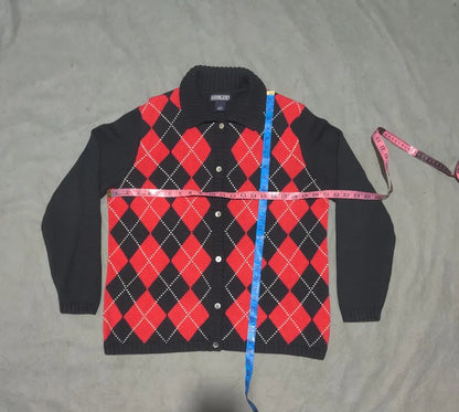 Land's End Men Knit Black Red Sweater L