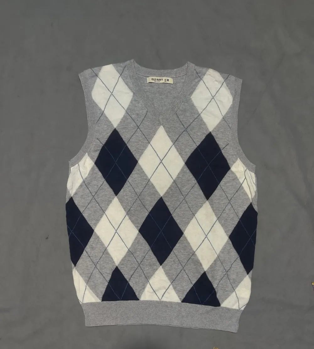 Old Nvay Men Cotton Gray Multi Vest Sweater M