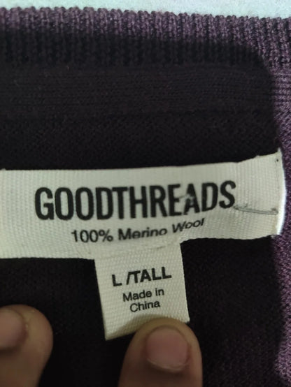 Goodthreads Men Merino Wool Black Maroon Sweater L