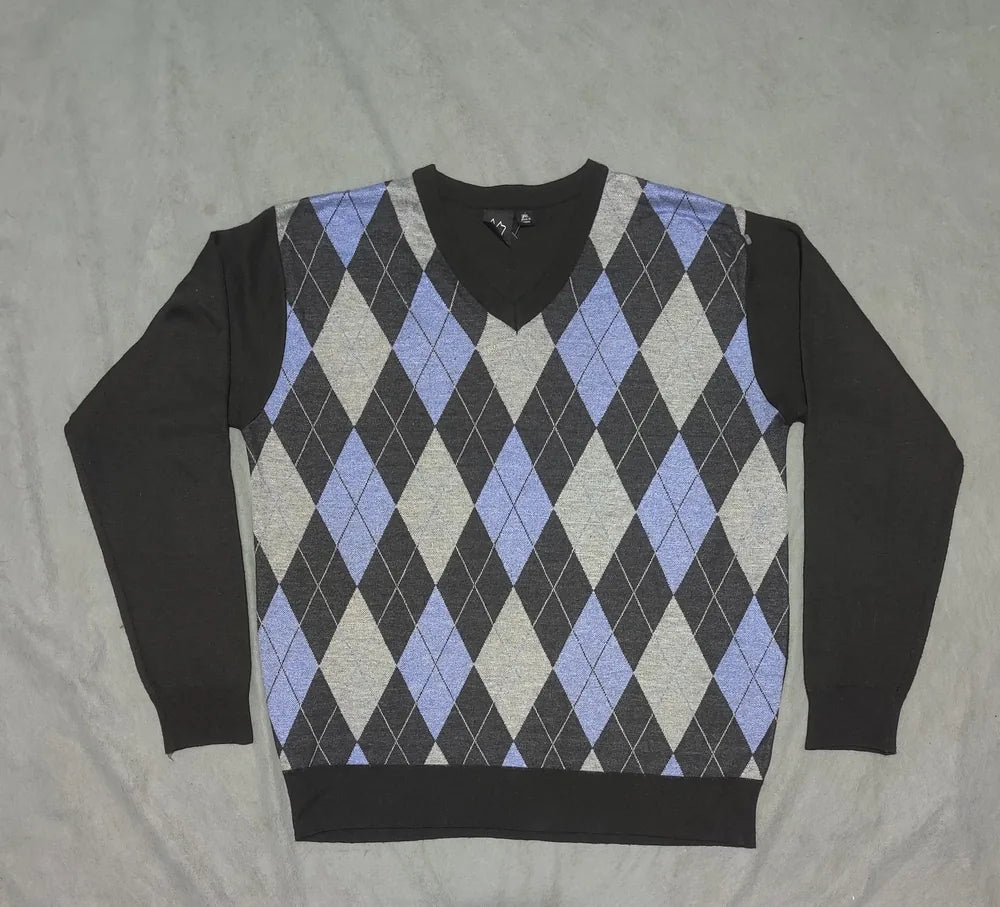 Burnside Men Polyester Black Gray Sweater 2XL
