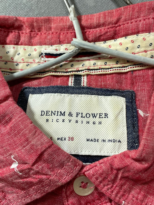 Denim & Flower Pink Cotton Shirt For Men Small