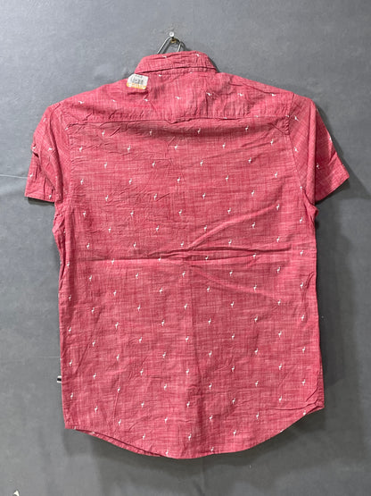 Denim & Flower Pink Cotton Shirt For Men Small
