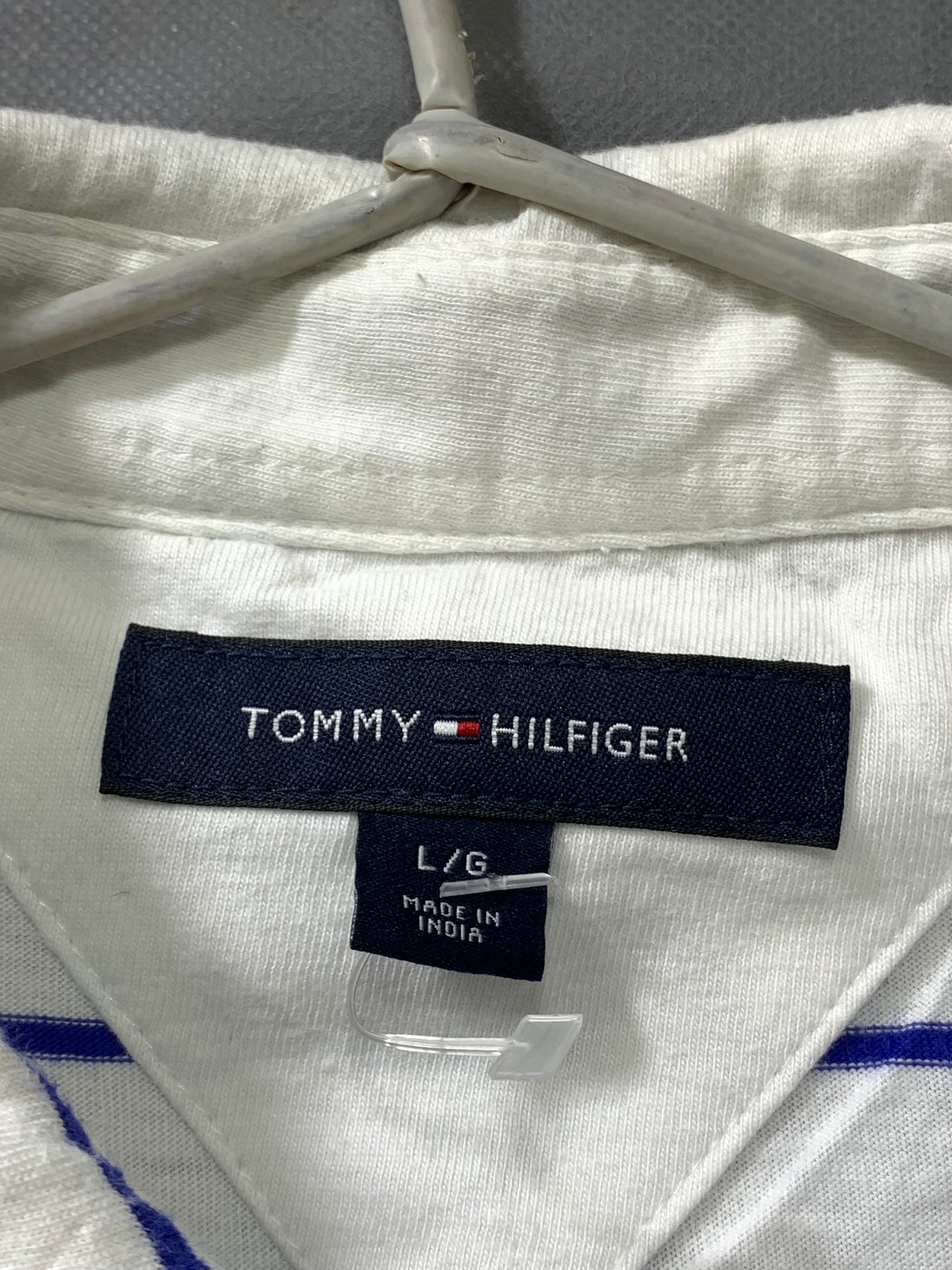 Tommy Hilfiger White Cotton Polo T Shirt For Men Large