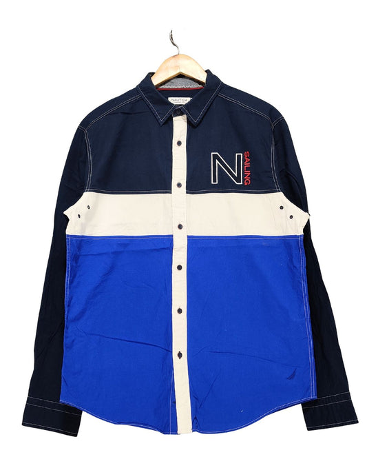 Nautica Blue Cotton Shirt For Men L