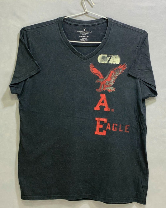 American Eagle Branded Original Black Cotton T Shirt For Men