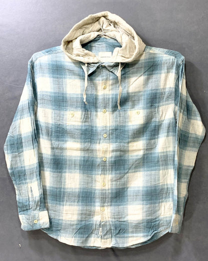 American Eagle Blue Cotton Winter Hood Shirt For Men M
