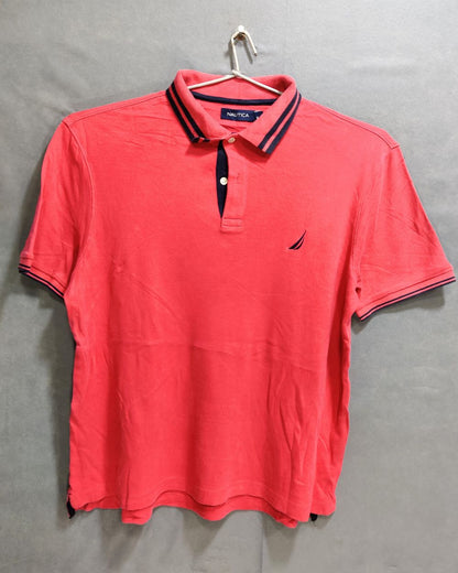 Nautica Pink Cotton Polo T Shirt For Men M