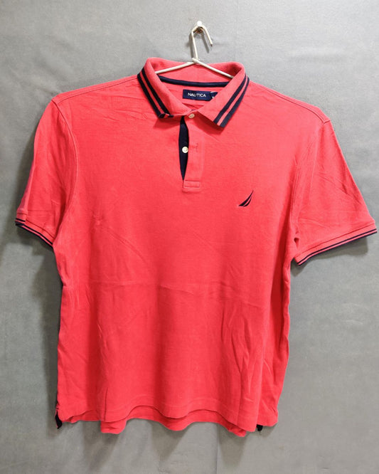 Nautica Pink Cotton Polo T Shirt For Men M